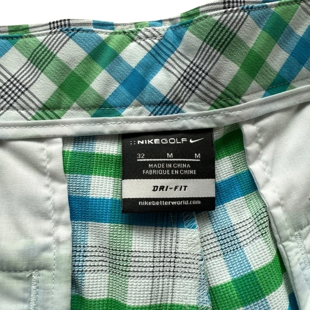 Nike Golf Men's Plaid Dri-Fit Checked Chino Shorts Size 32 M Green & Blue Casual - Picture 4 of 7